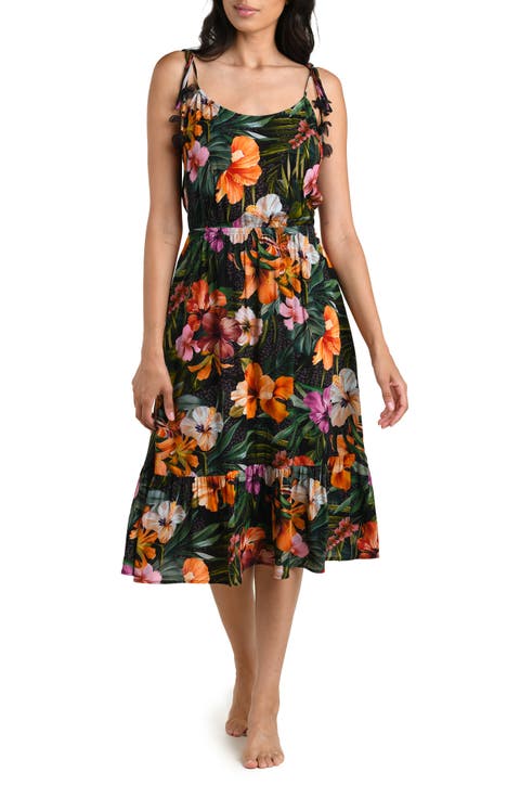 Tropical Hideaway Tie Strap Cover-Up Midi Dress