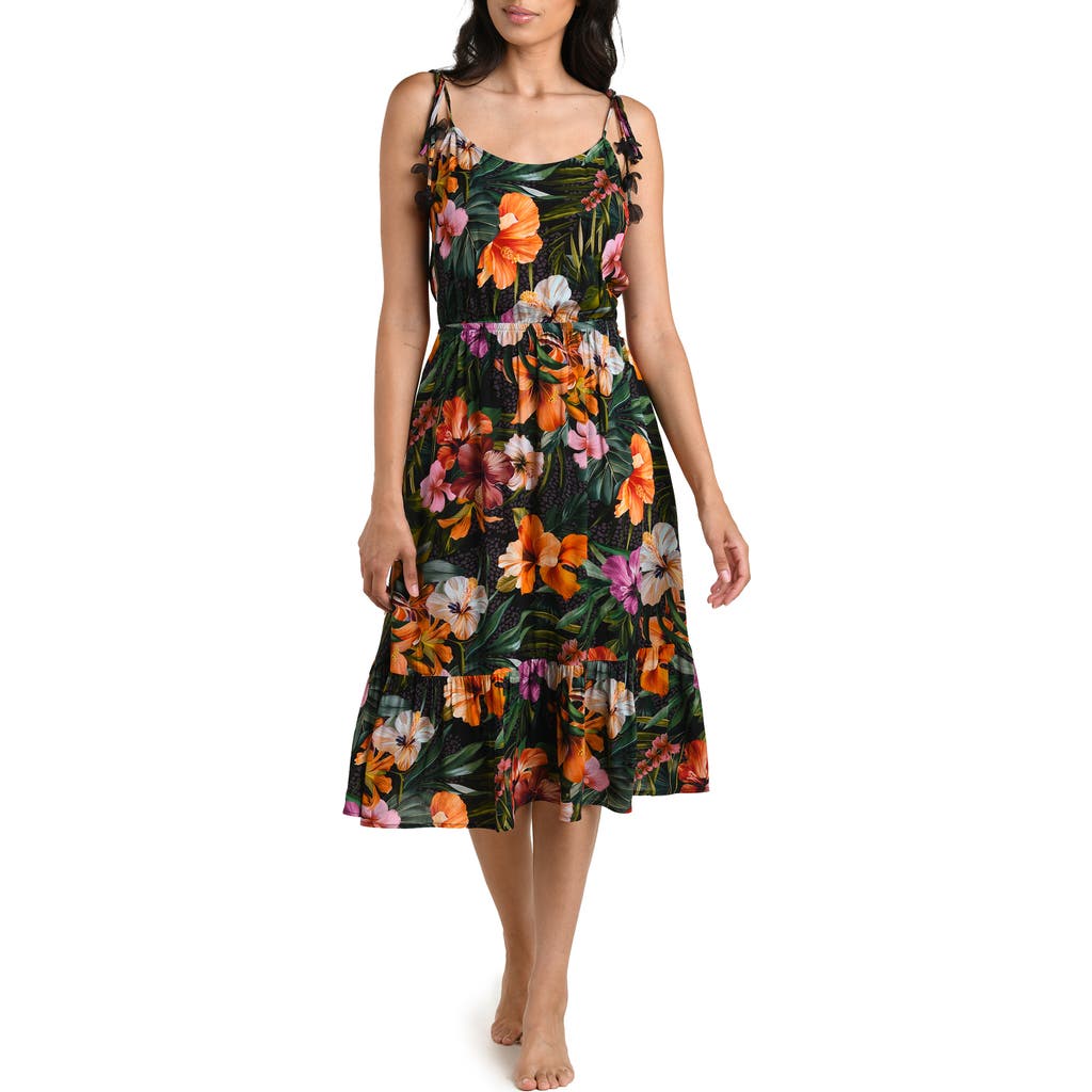 La Blanca Tropical Hideaway Tie Strap Cover-up Midi Dress In Multi