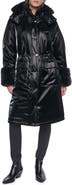 DKNY Faux Fur Cuff Nylon Velvet Puffer Coat