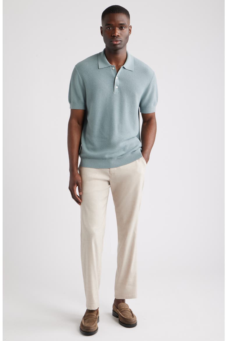 Short Sleeve Textured Cotton & Silk Polo Sweater, Alternate, color, BLUE SPRUCE