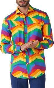 OppoSuits Zigzag Rainbow Stretch Button-Up Shirt