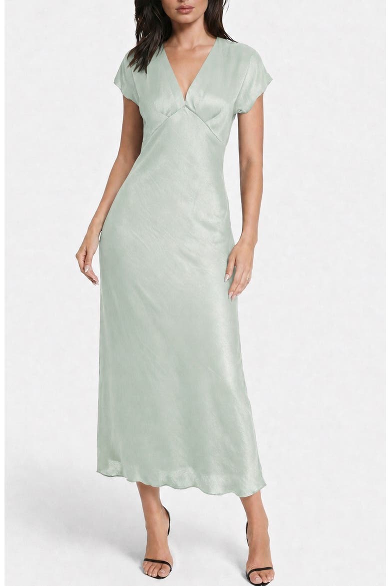 Crepe Satin V-Neck Maxi Dress, Main, color, SAGE
