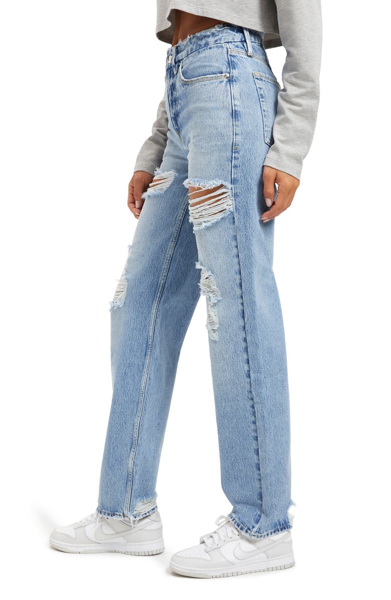 Good American 90s Ripped High Waist Straight Leg Jeans, Alternate, color, 
