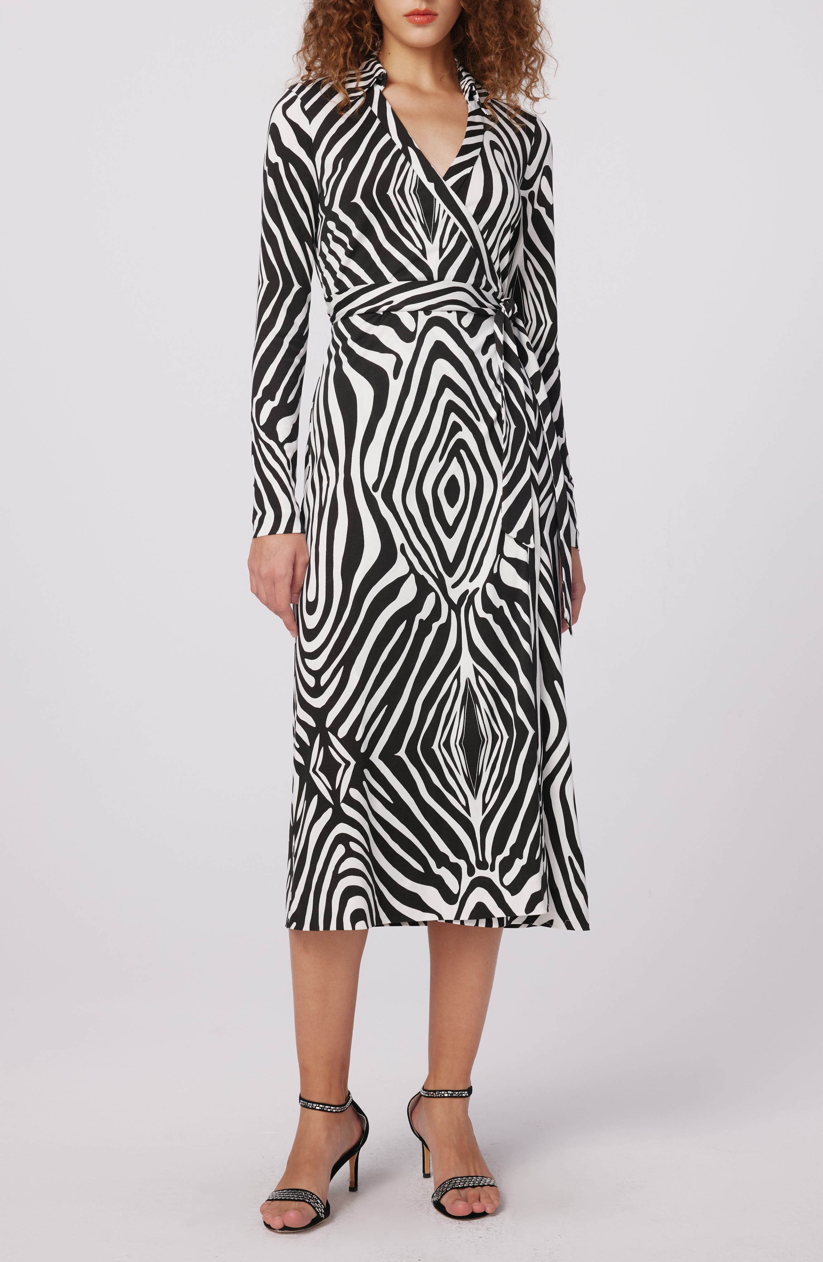 Abigail Zebra Print Long Sleeve Silk Wrap Dress