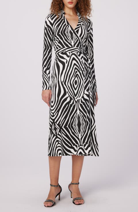 Abigail Zebra Print Long Sleeve Silk Wrap Dress