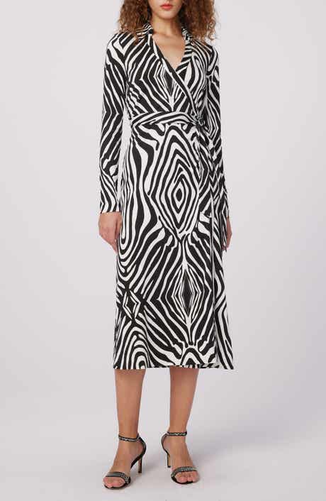 Abigail Zebra Print Long Sleeve Silk Wrap Dress