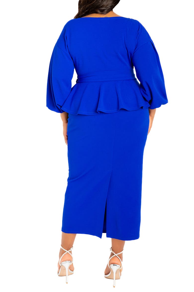 Convertible Shoulder Belted Peplum Midi Dress, Alternate, color, ROYAL BLUE