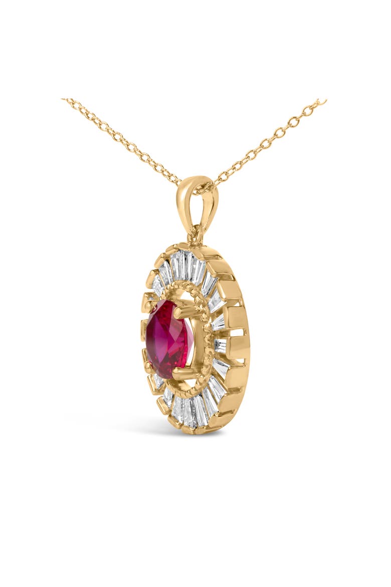 14K Yellow Gold Plated Sterling Silver Lab Grown Ruby and Diamond Medallion Pendant Necklace, Alternate, color, Yellow Gold over Silver
