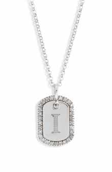 Diamond Initial Dog Tag Pendant Necklace