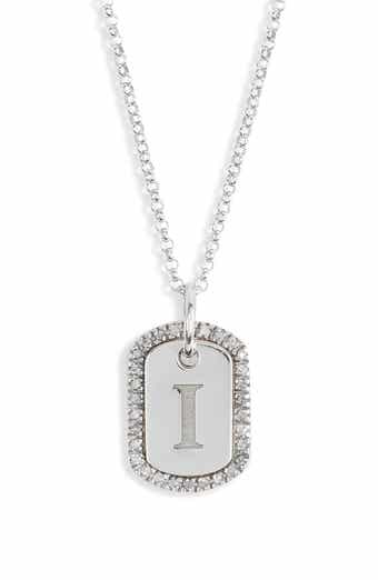 Diamond Initial Dog Tag Pendant Necklace