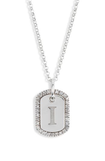 Meshmerise Diamond Initial Dog Tag Pendant Necklace In White-i