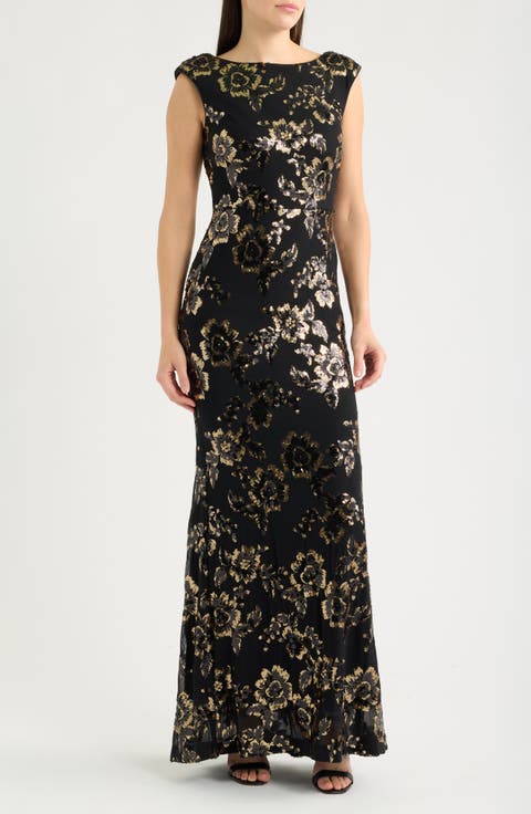 Sequin Floral Sheath Gown