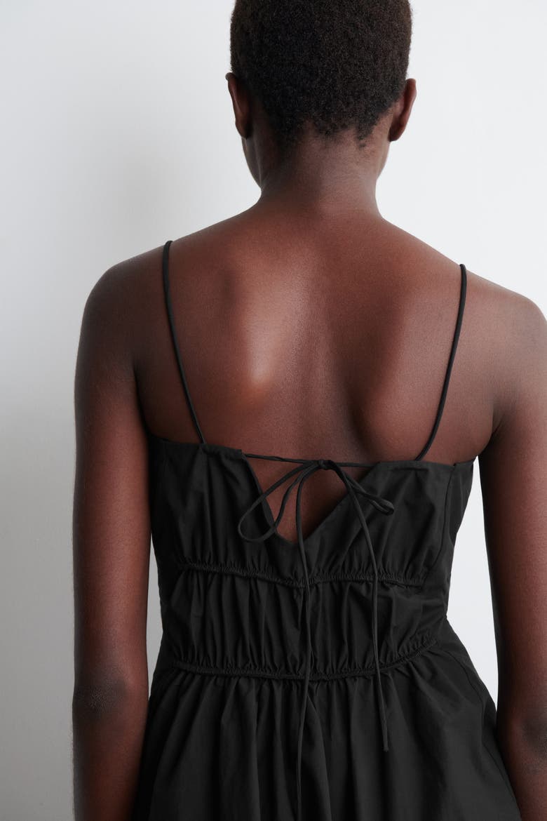 Gathered Cotton Peplum Top, Alternate, color, BLACK