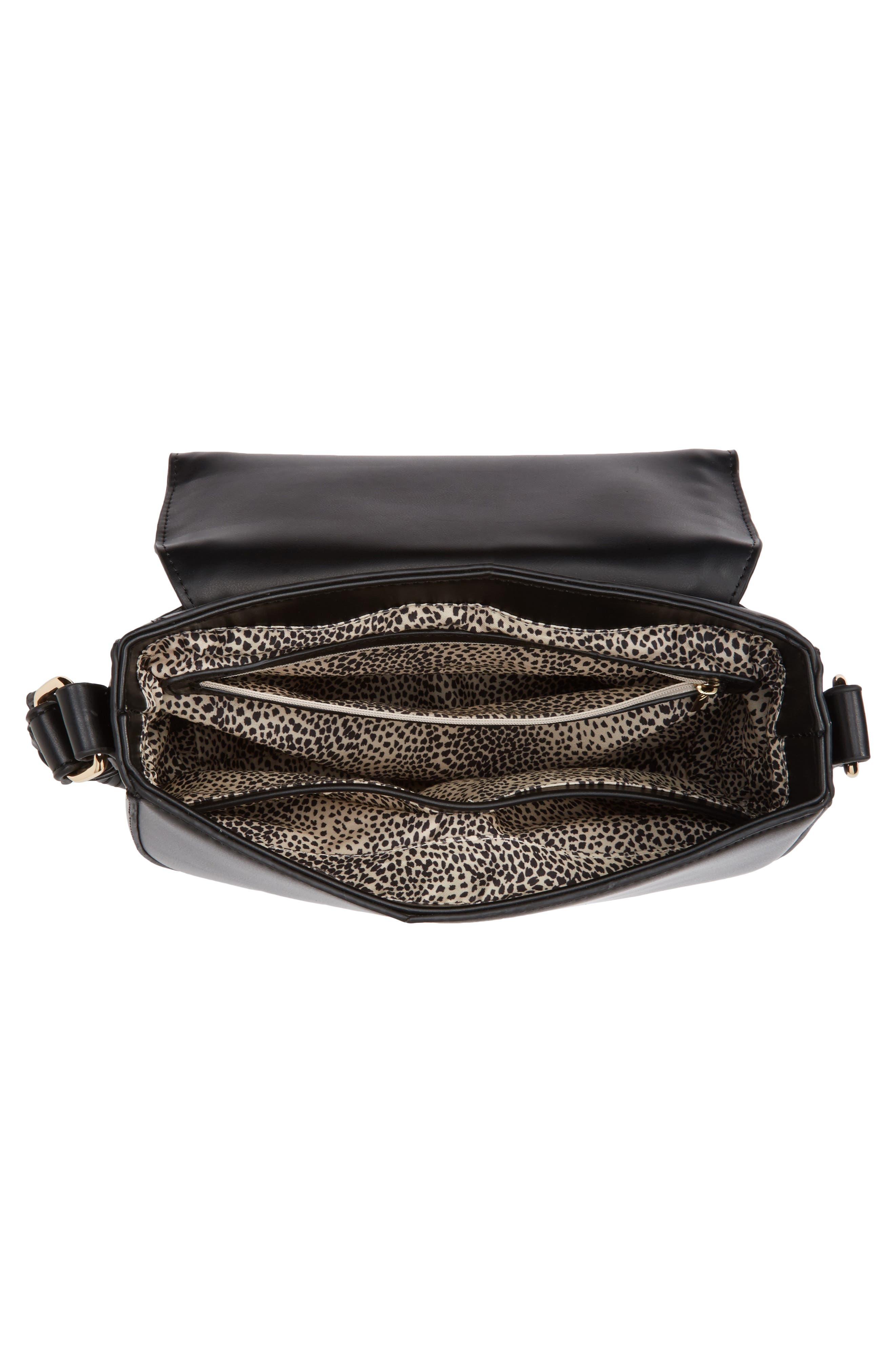 Clovey Faux Leather Saddlebag, Alternate, color, BLACK