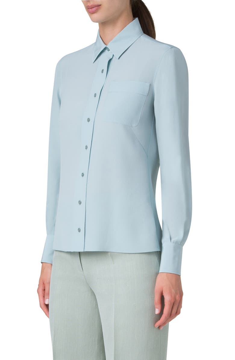 Akris Silk Crepe Button-Up Shirt, Alternate, color, 
