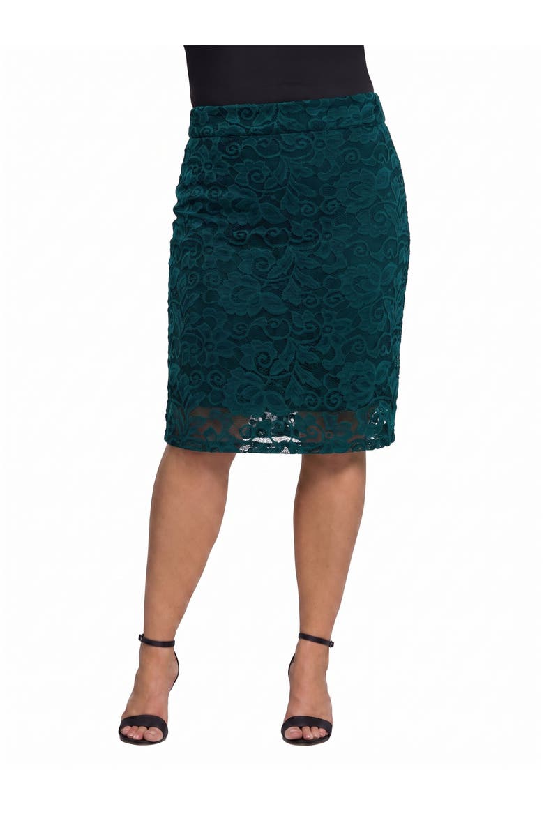 24seven Comfort Elevate Curvy Lace Elastic Waist and Knee Length Pencil Skirt, Main, color, Emerald