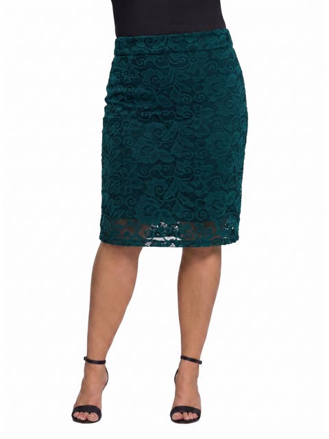 24seven Comfort Elevate Curvy Lace Elastic Waist and Knee Length Pencil Skirt