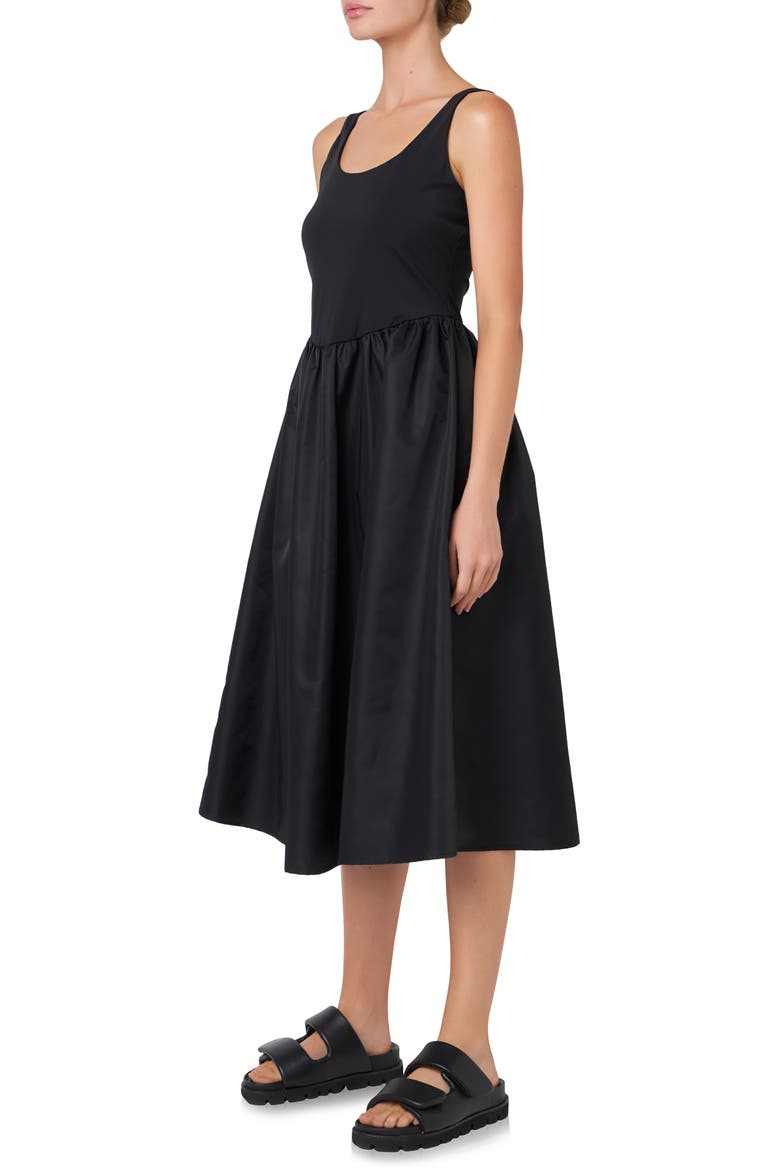 Mixed Media Midi Dress, Alternate, color, BLACK