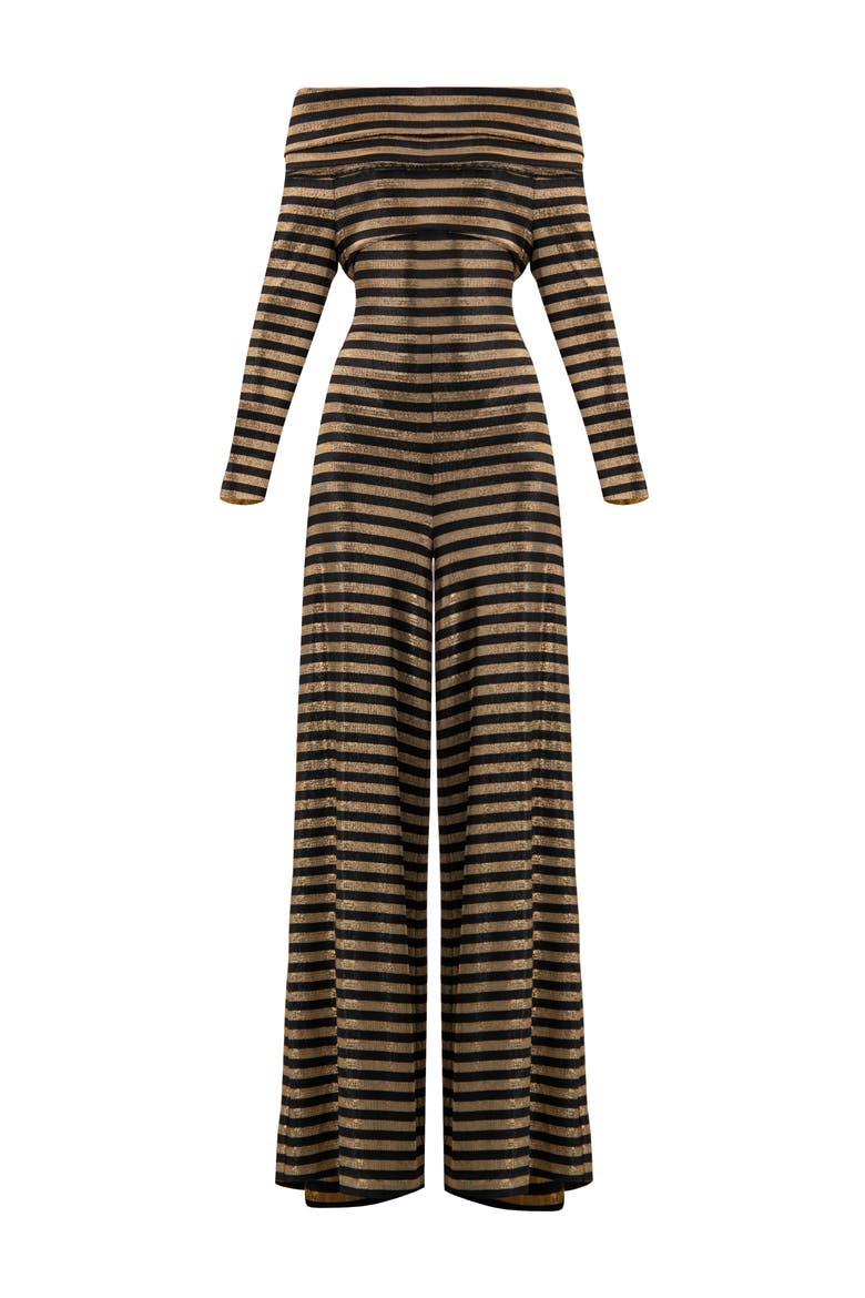 Off-Shoulder Bardot Jumpsuit, Alternate, color, Black