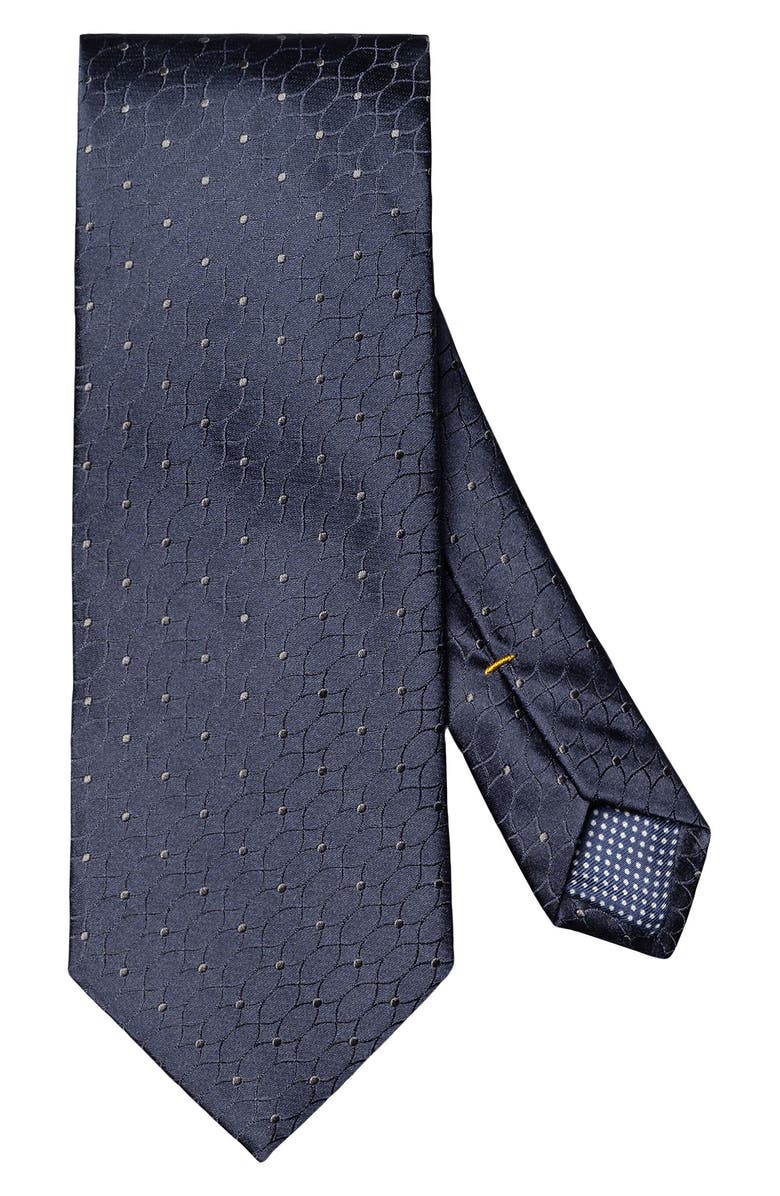 Eton Navy Patterned Silk Jacquard Tie, Main, color, Navy