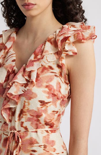 Floral Print Ruffle Midi Dress