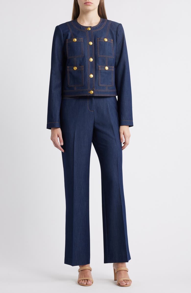 Tahari ASL Crop Denim Jacket, Alternate, color, 