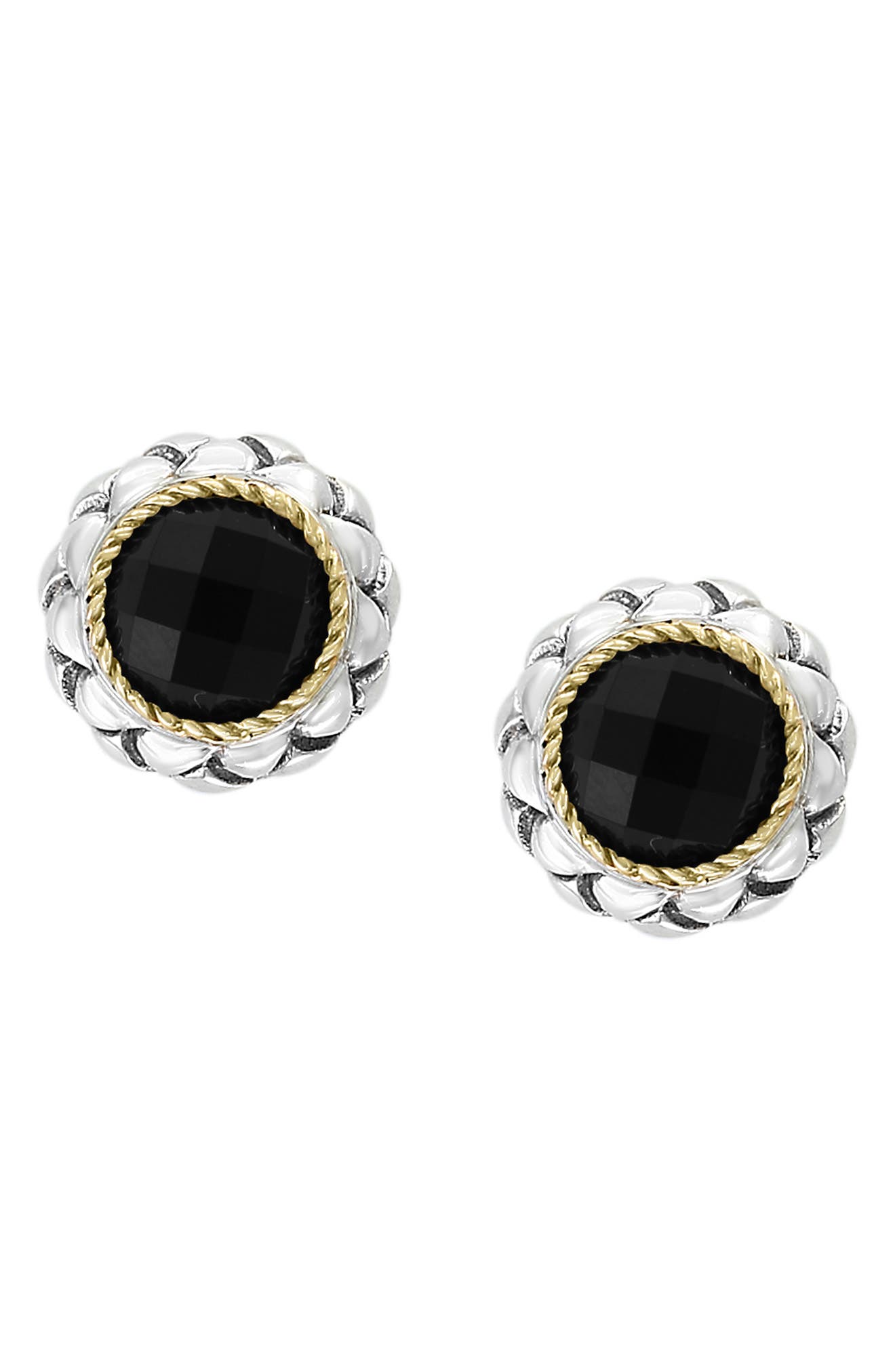EFFY Two Tone Onyx Button Stud Earrings