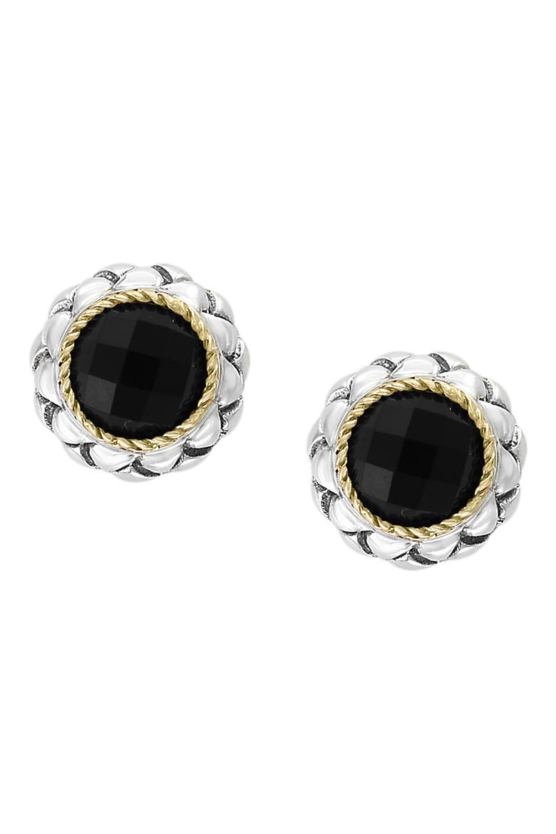 Two Tone Onyx Button Stud Earrings, Main, color, BLACK