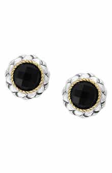 EFFY Two Tone Onyx Button Stud Earrings