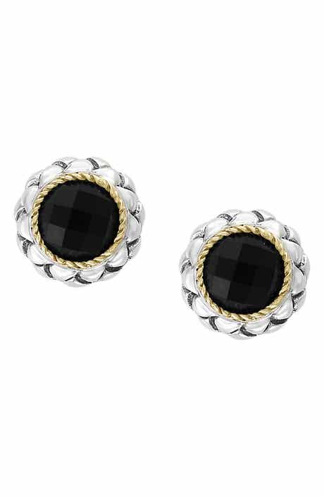 EFFY Two Tone Onyx Button Stud Earrings