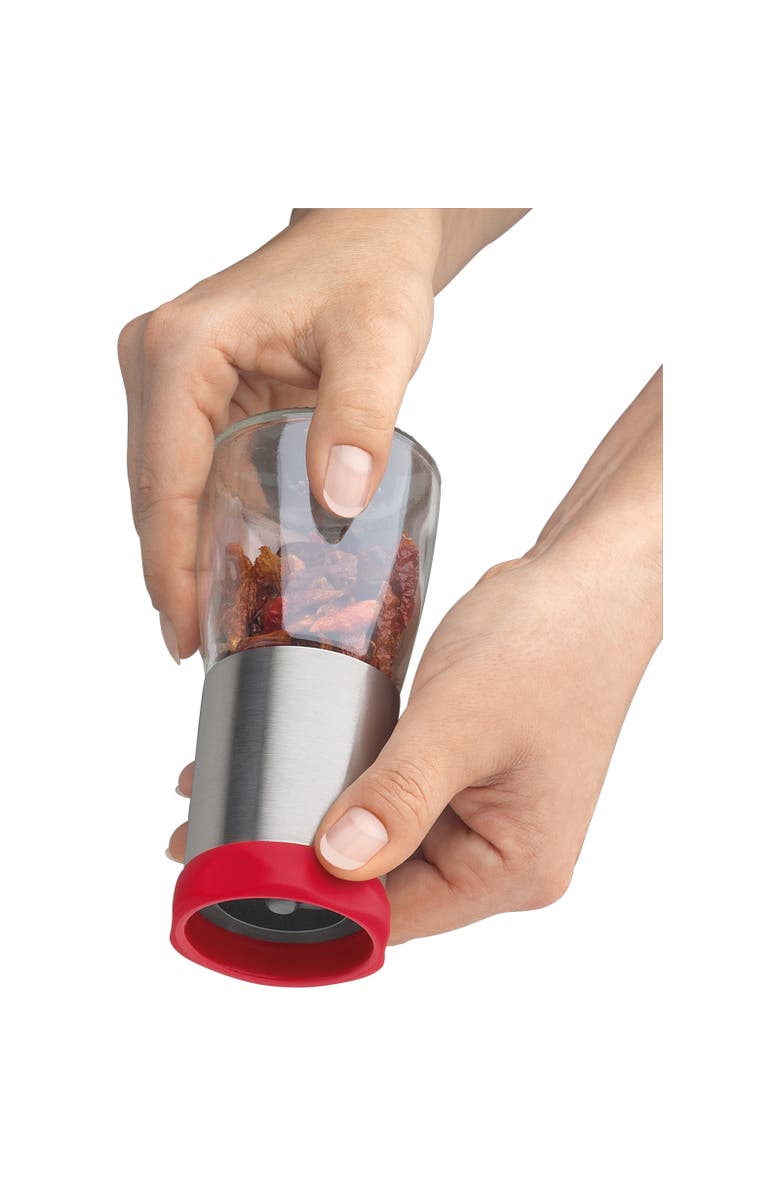 CILIO Premium Piccante Chili Mill Grinder, Red, Glass and Stainless Steel, Alternate, color, Red