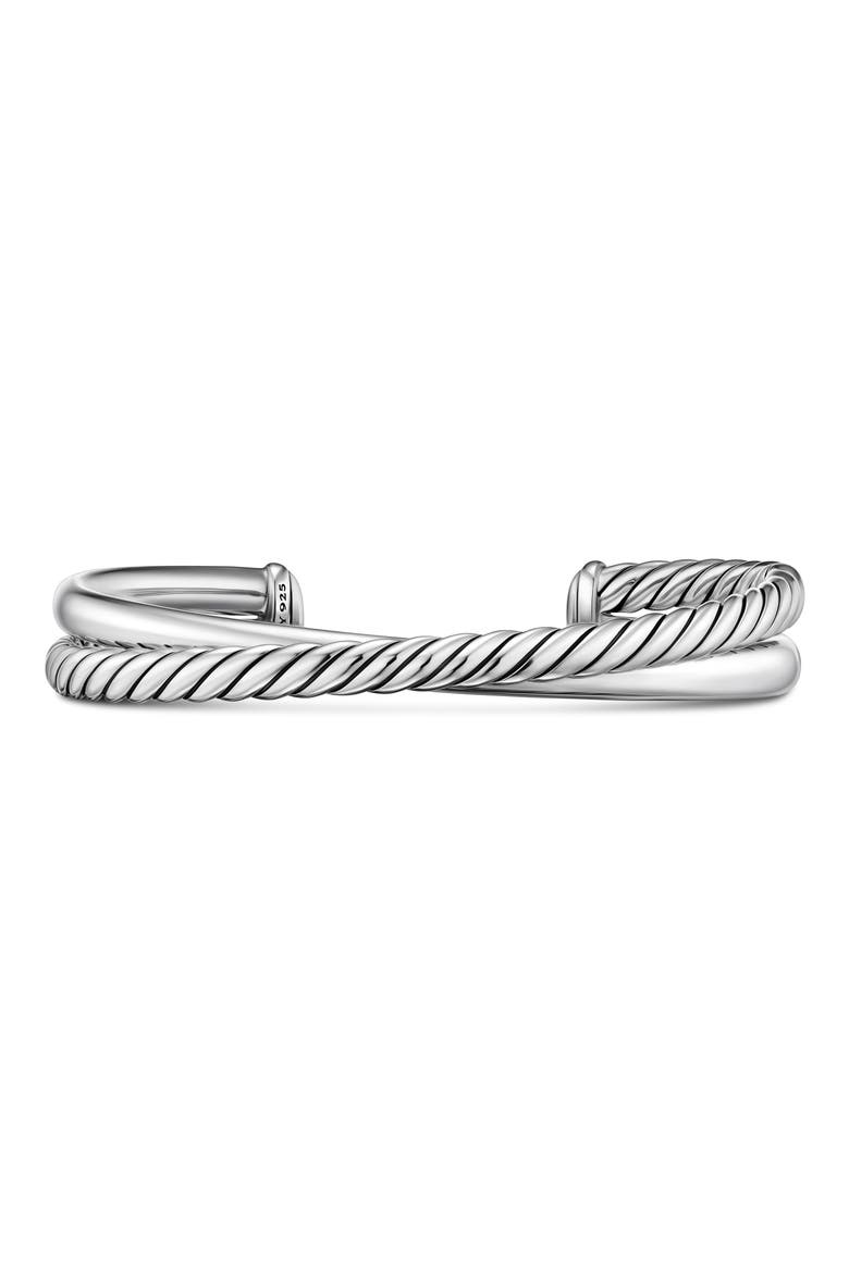 Crossover Two Row Cuff Bracelet in Sterling Silver, 10.7mm, Main, color, SILVER