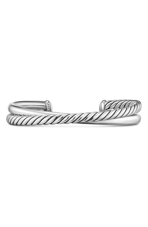 Crossover Two Row Cuff Bracelet in Sterling Silver, 10.7mm