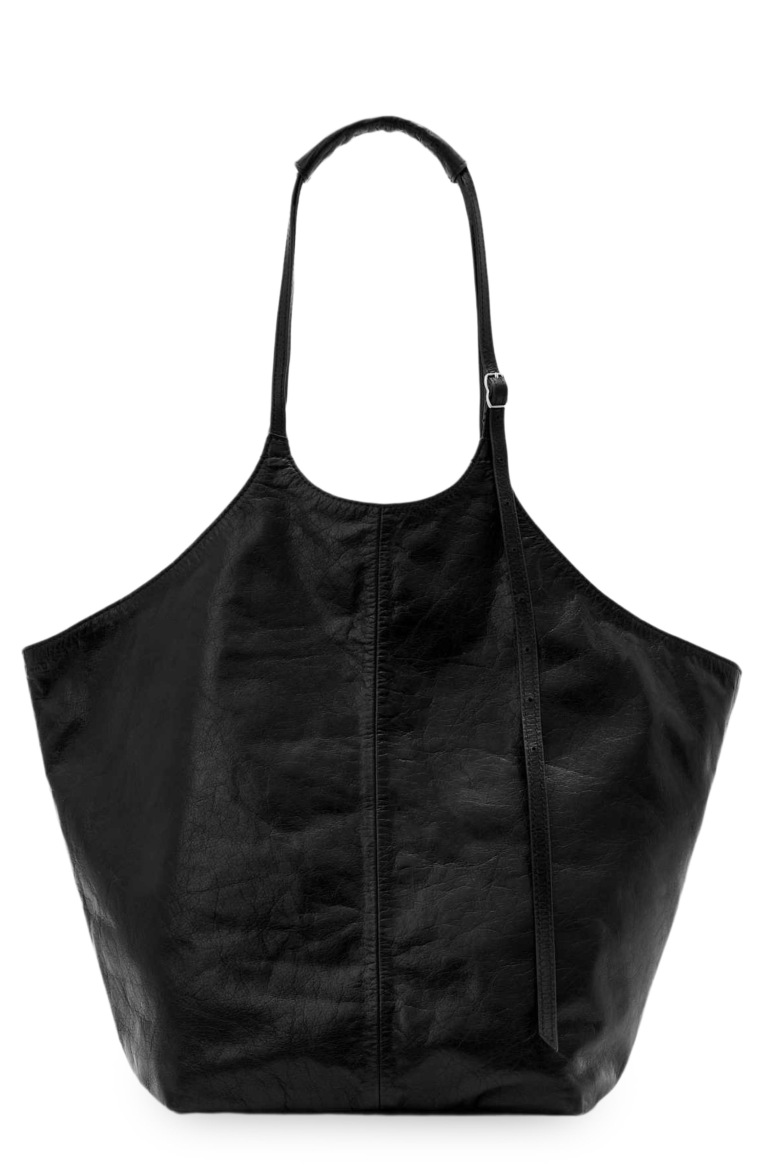Siloh Overspill Leather Tote, Main, color, BLACK