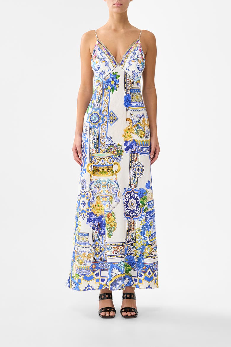 V Neck Full Length Bias Slip Dress, Main, color, Milla In Sevilla