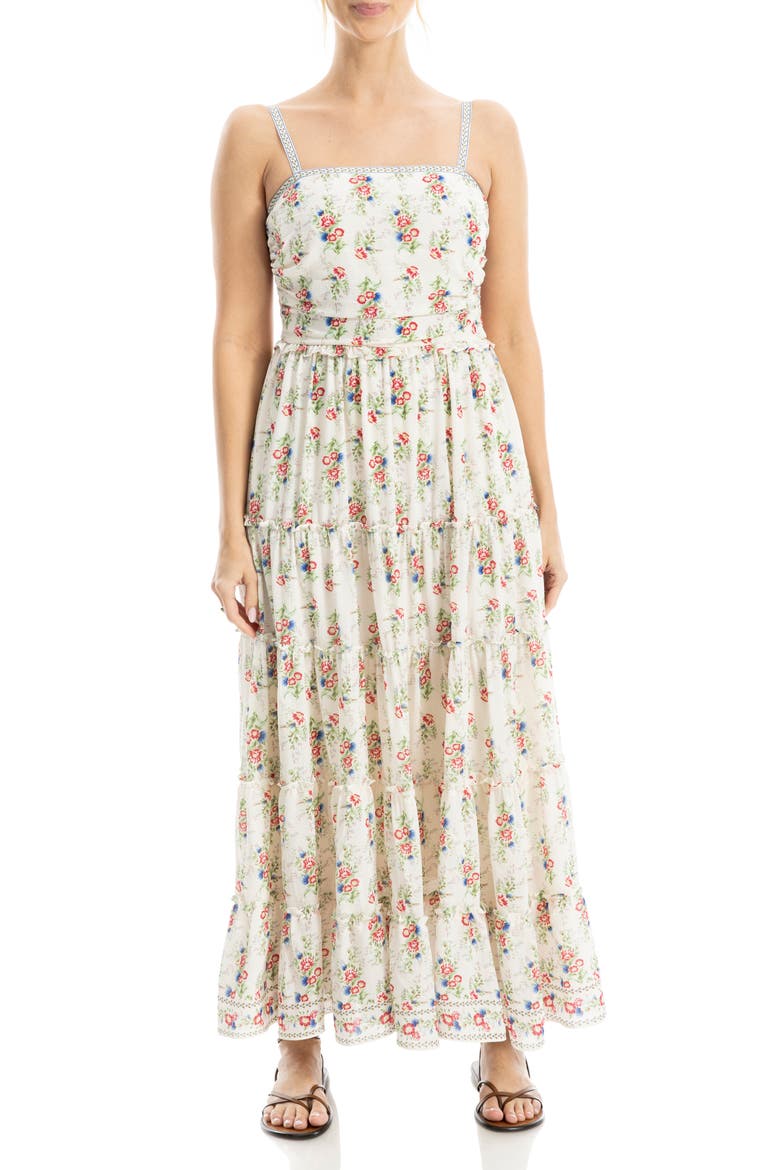 Floral Print Maxi Dress, Alternate, color, CREAM/ RED BOUQUET STRIPE