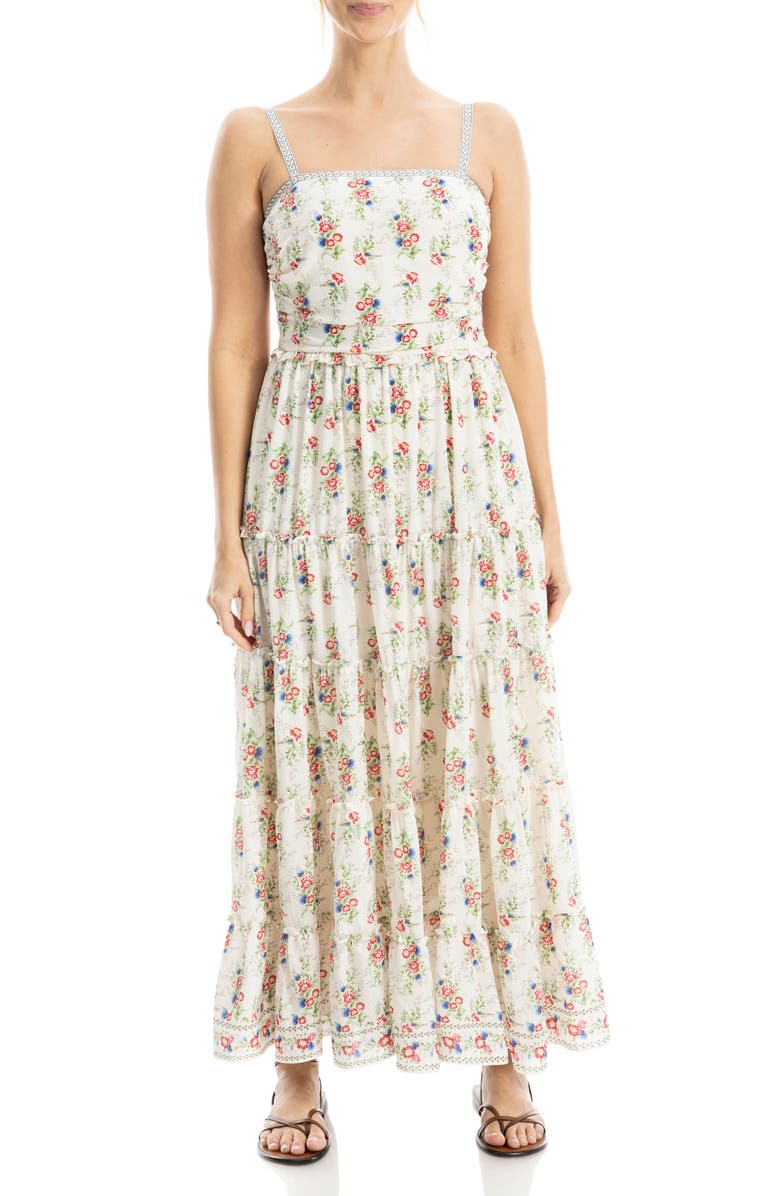 MAX STUDIO Floral Print Maxi Dress, Alternate, color, Cream/ Red Bouquet Stripe