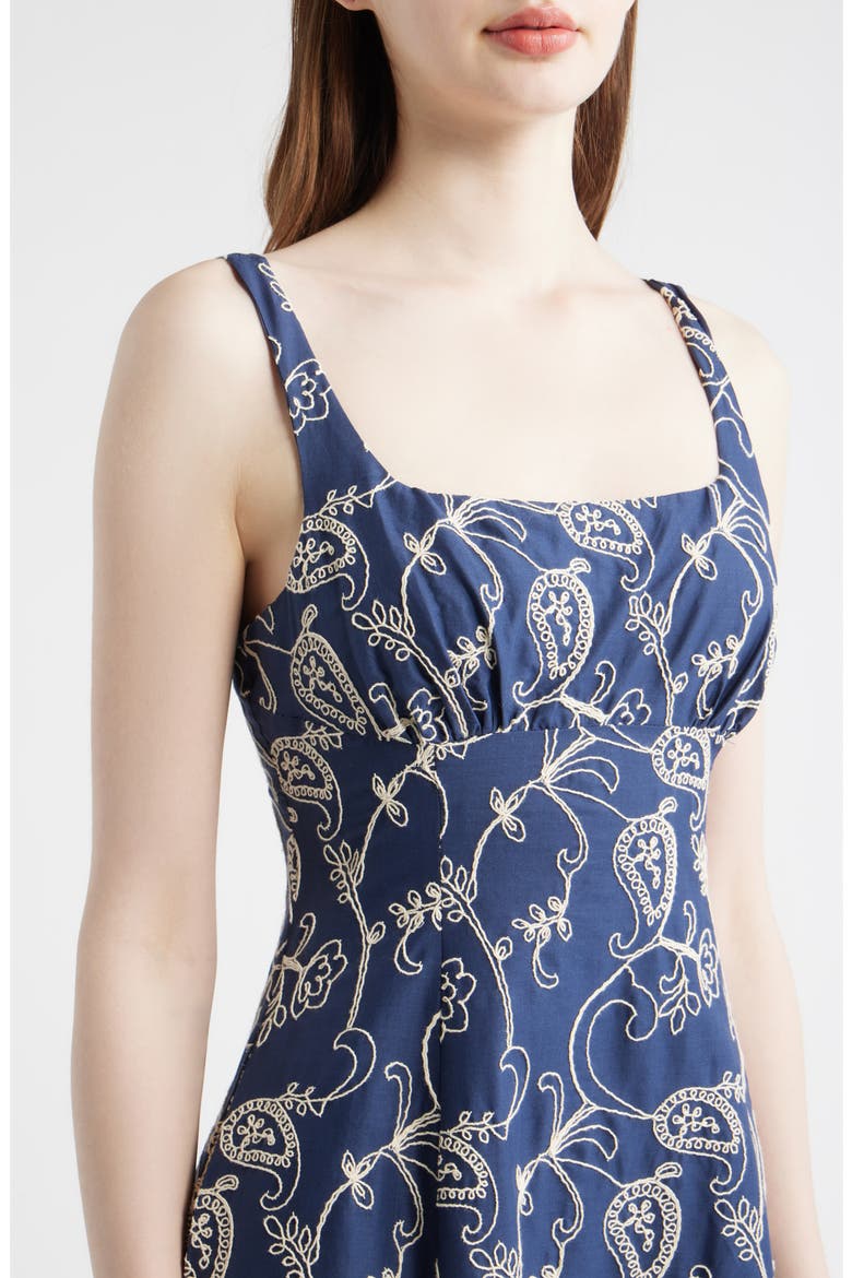 Embroidered Cotton Fit & Flare Midi Dress, Alternate, color, NAVY MULTI