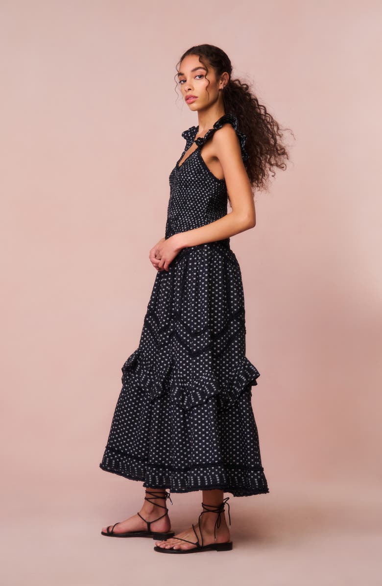 LoveShackFancy Brin Flutter Sleeve Tiered Maxi Sundress, Alternate, color, 