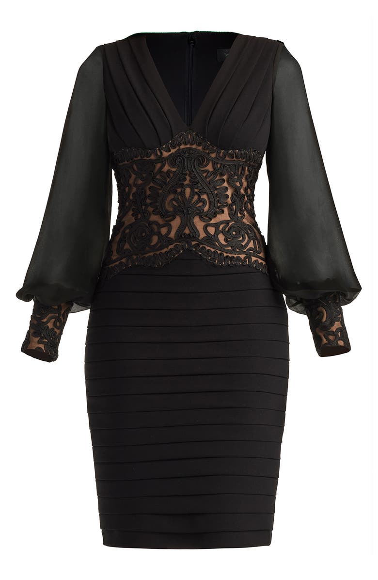 Tadashi Shoji Soutache Detail Long Sleeve Cocktail Dress, Alternate, color, Black/ Nude