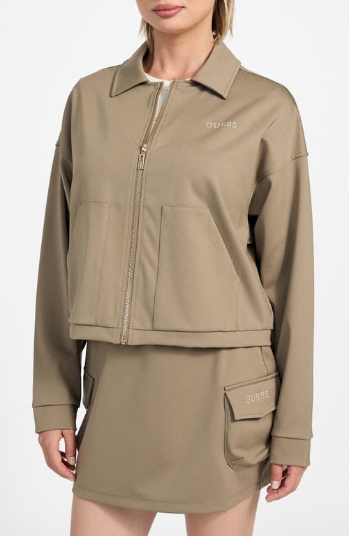 Guess Carla Stretch Nylon Zip Jacket In Brown