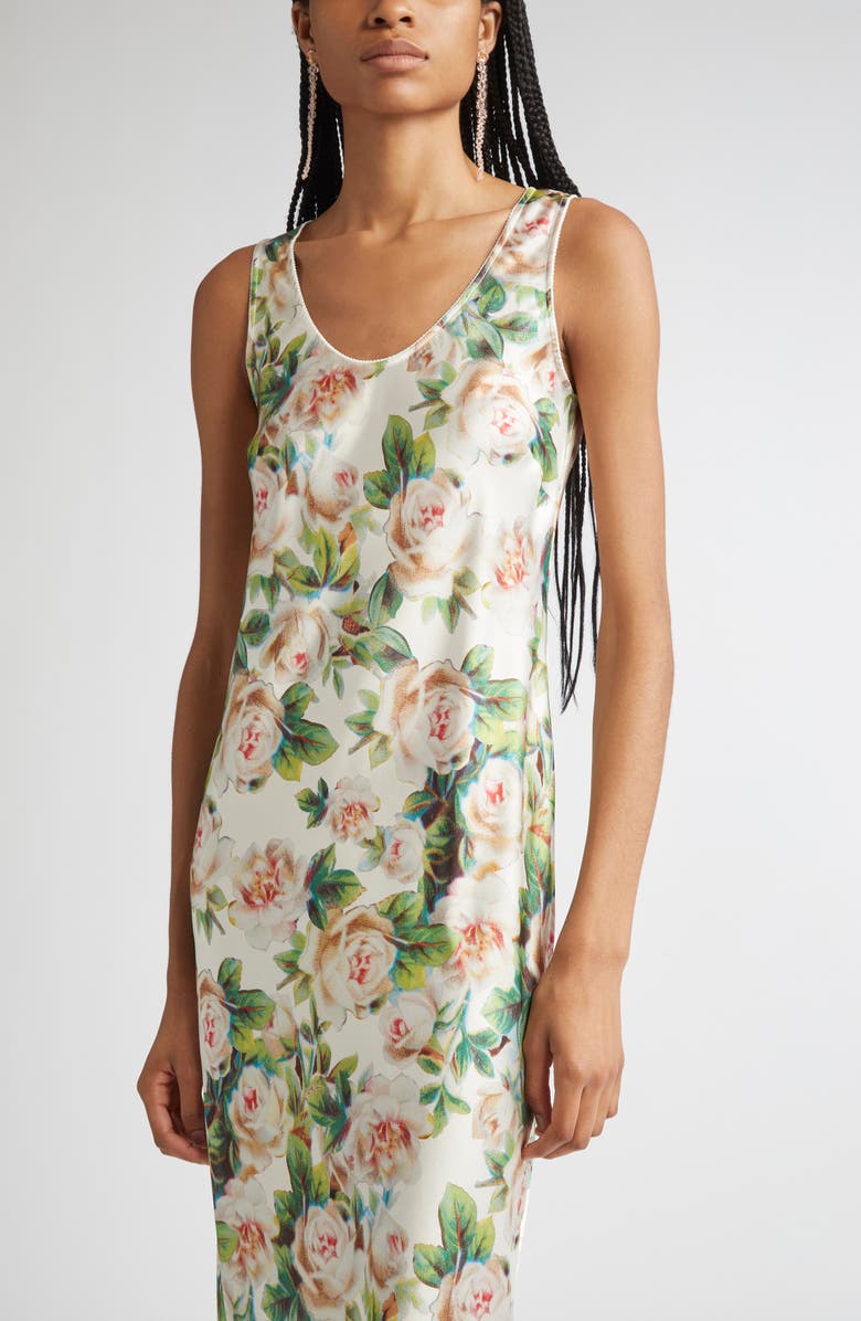 Simone Rocha Floral Print Scoop Neck Satin Dress, Alternate, color, Rose