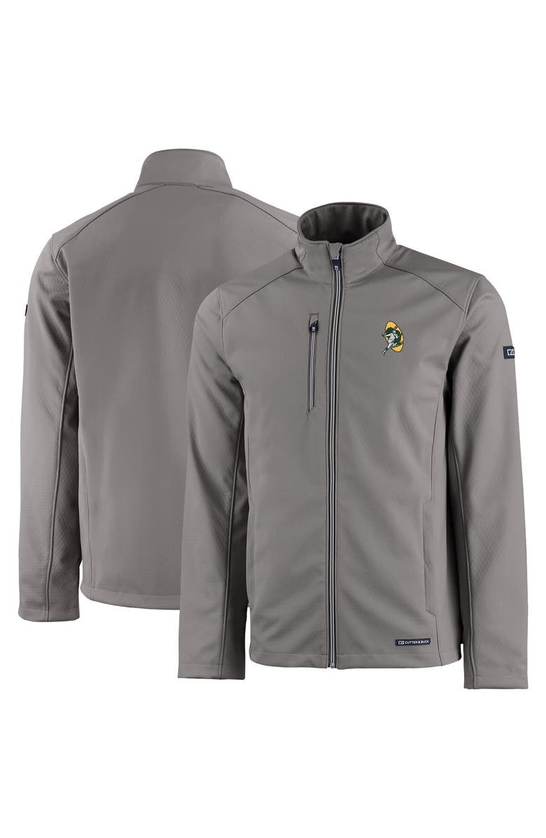 Cutter & Buck Men's Cutter & Buck Gray Green Bay Packers Evoke Eco Softshell Recycled Full-Zip Jacket, Main, color, 