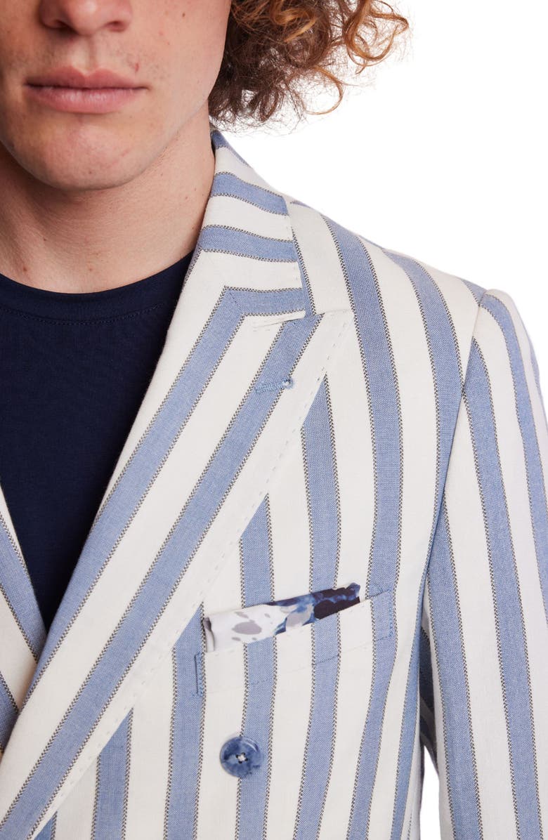 PAISLEY & GRAY Soho Slim Fit Double Breasted Suit Jacket, Alternate, color, Blue Cream Wide Stripe