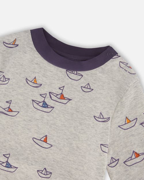 Deux Par Deux Baby Boy's Printed Organic Cotton Top And Pant Set Little Paper Boats In Heather Grey Little Paper Boat