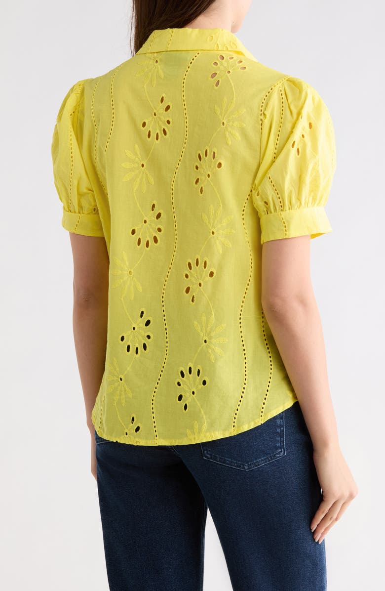Forgotten Grace Eyelet Short Sleeve Button-Up Shirt, Alternate, color, Yellow