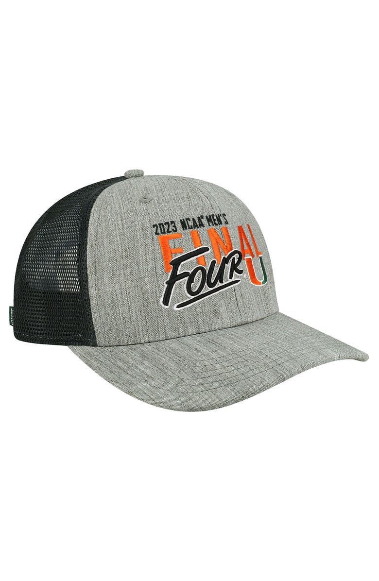 LEGACY ATHLETIC Heather Gray Miami Hurricanes 2023 NCAA Men's Basketball Tournament March Madness Final Four Trucker Adjustable Hat, Main, color, 
