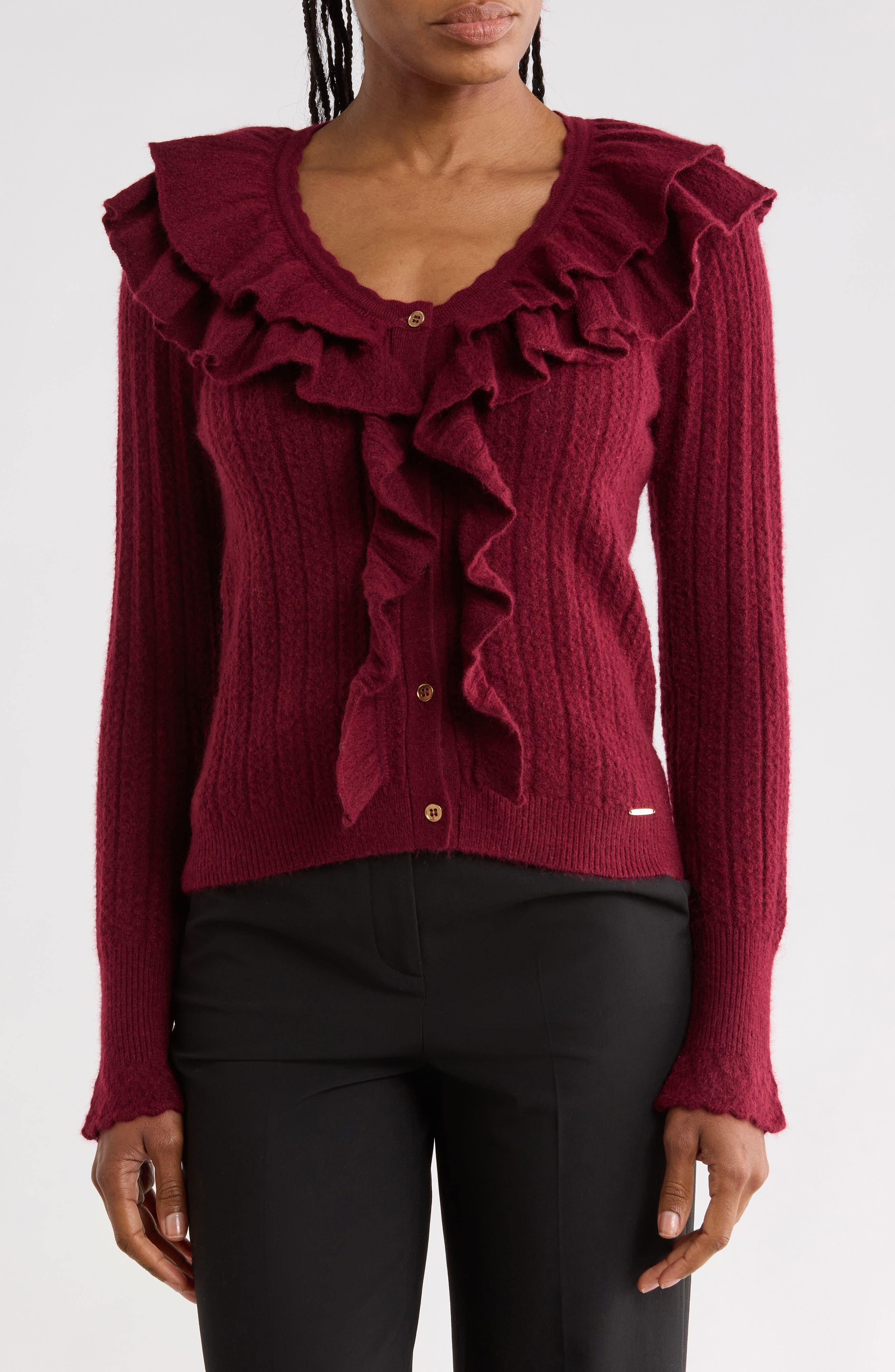 Pointelle Ruffle Cardigan