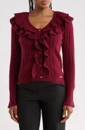 ELIE ELIE TAHARI Pointelle Ruffle Cardigan