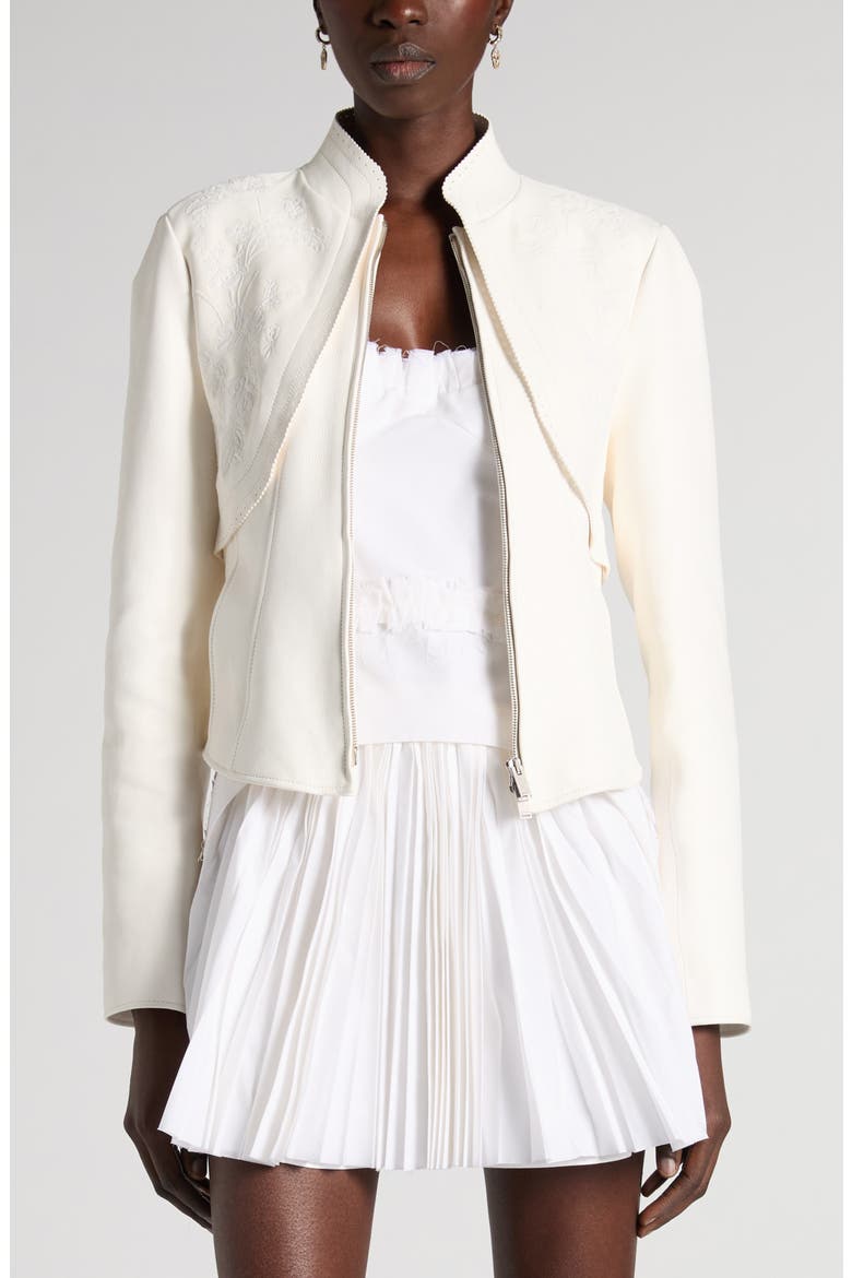 Embroidered Leather Jacket, Main, color, CREAM